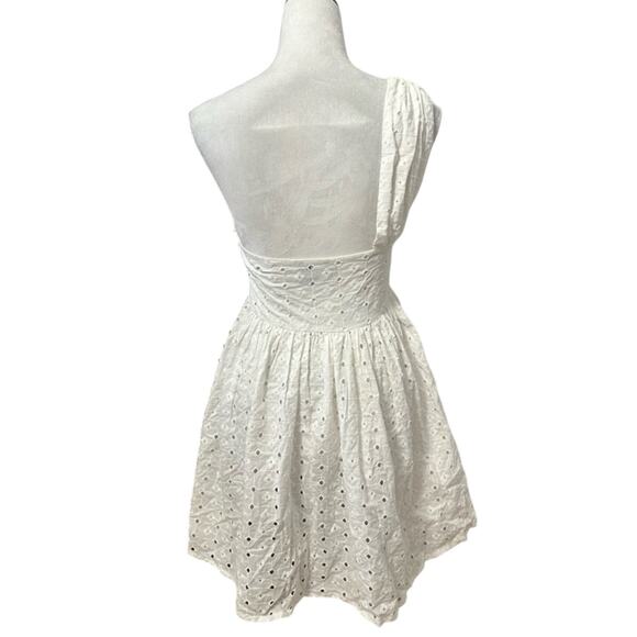 ASOS Mini Dress Asymmetric Neckline One Shoulder Style Eyelet Lace Ivory W 6 NWT - Picture 5 of 11